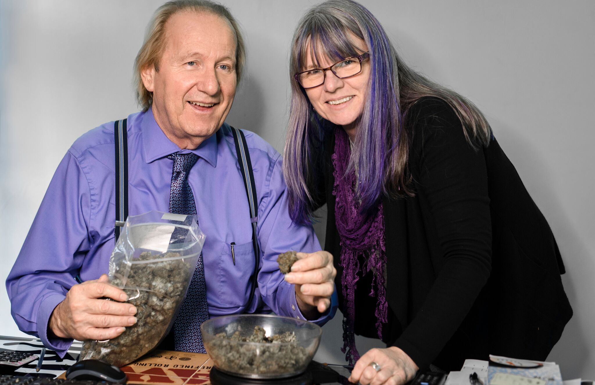 Carol about to inspect some beautiful cannabis flowers