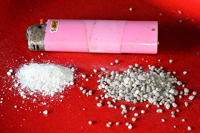 Left to Right Powdered and Pelletized Dolomite Lime