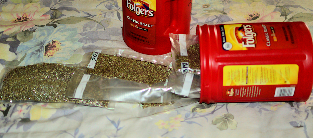 Bulk Seed Storage Vacuum Sealed Inside Coffee Can Chilled to 45 Degrees