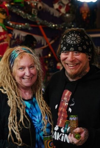 global marijuana culture Leadership Conscious Living Spirituality, Ember and Willo, owners of Soulshine Arts.Photo #2 the pipe Soulshine Arts designed for CA State Fair 2022 award to Pebble Trippet. Both photos: Patrick Rutherford