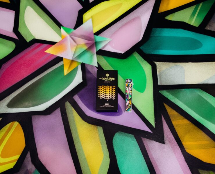 cannabis world news interviews colored graphic with cannabis vape products