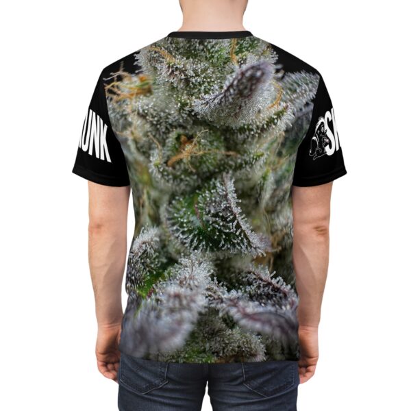 Purple Caper Skunk Caffeine, Black Unisex Cut & Sew Tee (AOP)