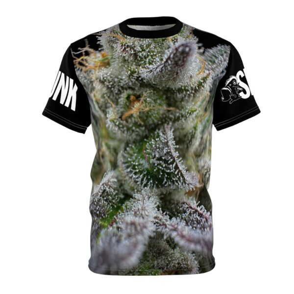 Purple Caper Skunk Caffeine, Black Unisex Cut & Sew Tee (AOP)