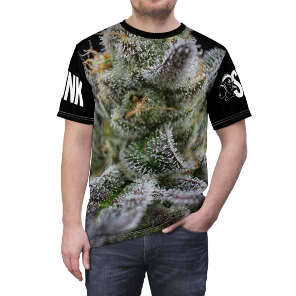 Purple Caper Skunk Caffeine, Black Unisex Cut & Sew Tee (AOP)