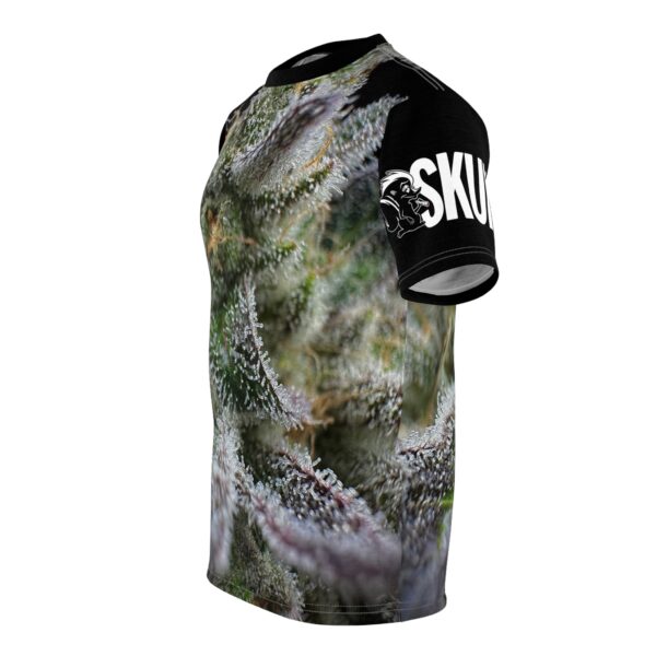 Purple Caper Skunk Caffeine, Black Unisex Cut & Sew Tee (AOP)