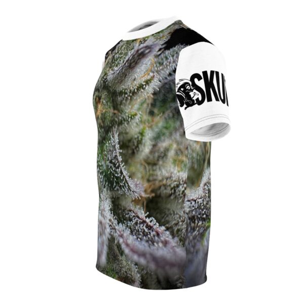 Purple Caper Skunk Caffeine, White Unisex Cut & Sew Tee (AOP)