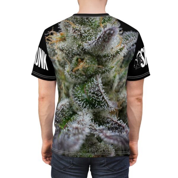 Purple Caper Skunk Caffeine, Black Unisex Cut & Sew Tee (AOP)