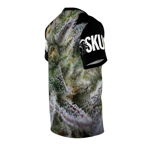 Purple Caper Skunk Caffeine, Black Unisex Cut & Sew Tee (AOP)