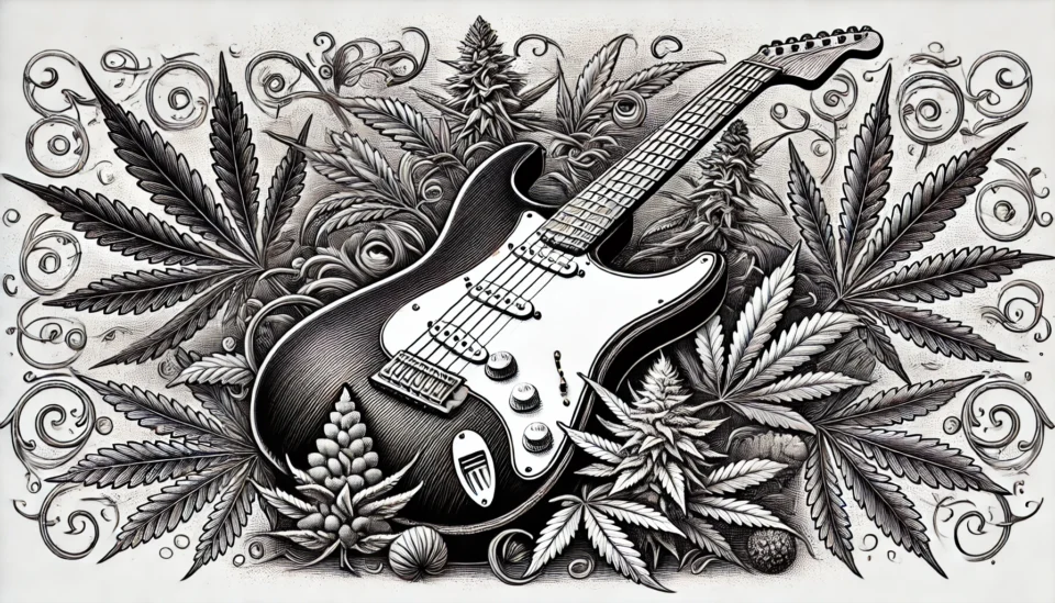 cannabis-world-news guitar and pot leaves