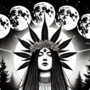 cannabis world news image of weed goddess with moon phases above her head