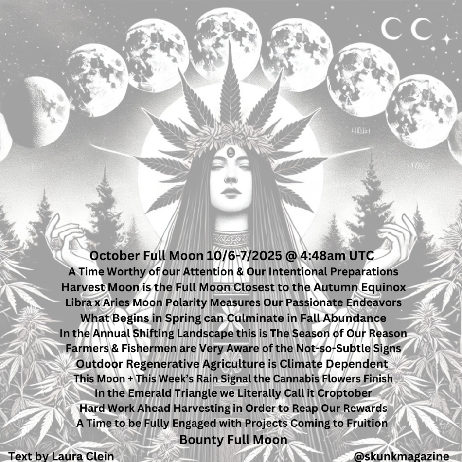 cannabis world news image of cannabis moon goddess with text on the moon cycle