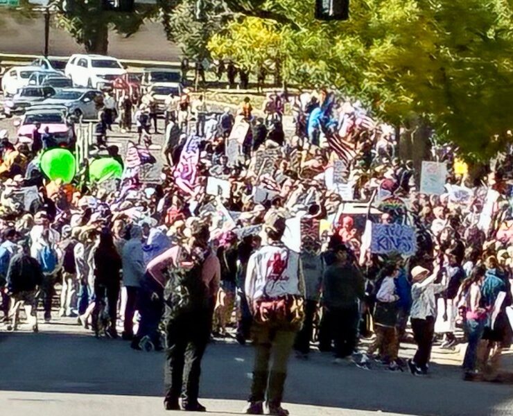 cannabis world news commentary image of protest march for No Kings