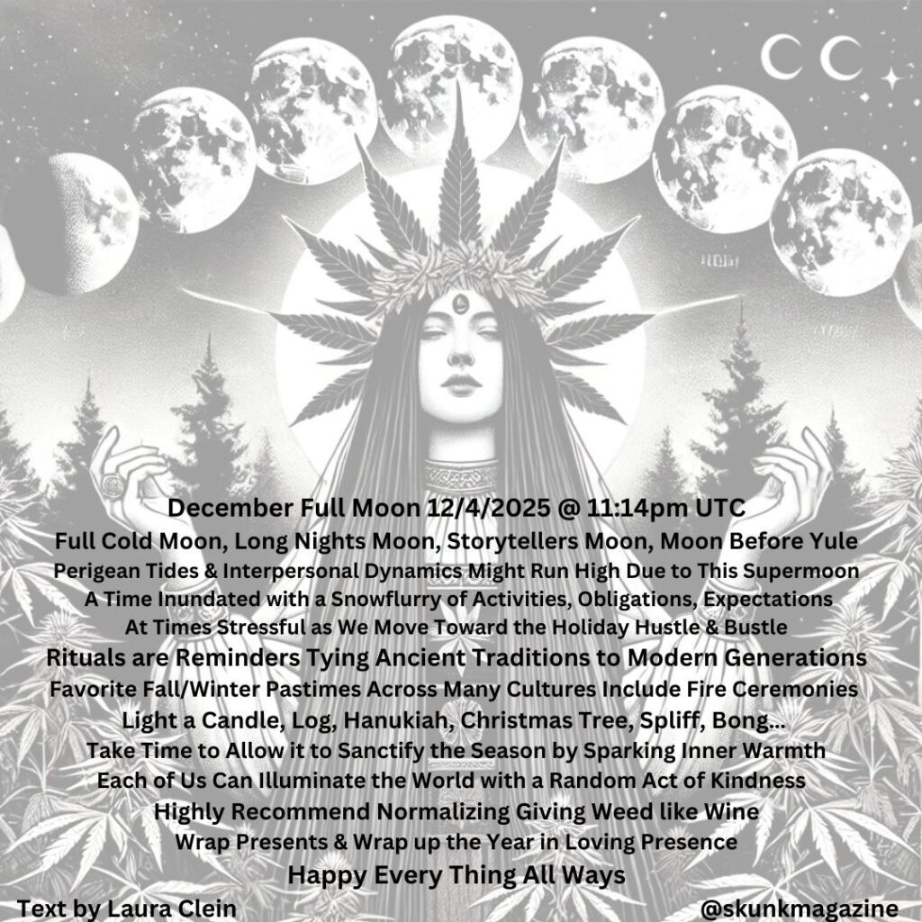 cannabis world news image of moon goddess with phases of the moon over her head