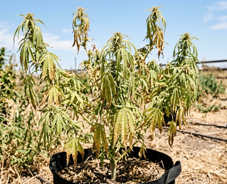 cannabis world news pests disease An outdoor cannabis plants that has suffered badly with heat stress