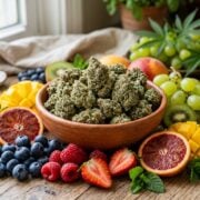 cannabis world news how to grow image of bowl of cannabis buds surrounded by fruit, on a table