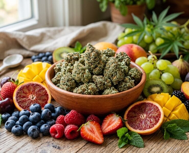 cannabis world news how to grow image of bowl of cannabis buds surrounded by fruit, on a table