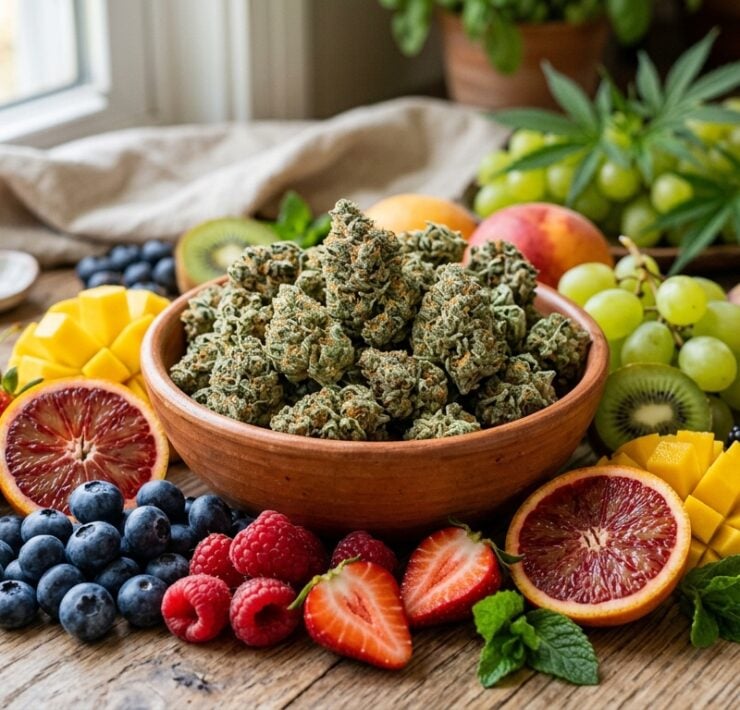 cannabis world news how to grow image of bowl of cannabis buds surrounded by fruit, on a table